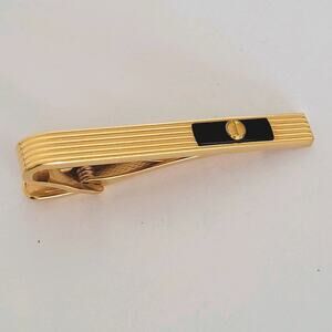 Dunhill Vintage Onyx Striped Tie Clasp Clip Bar Gold Black Retro Vintage Logo